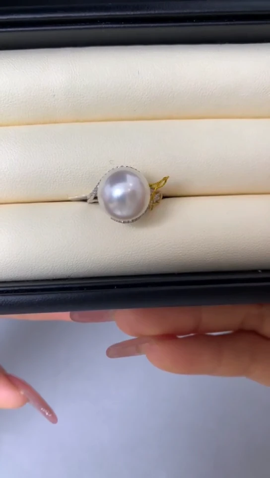 【闪购商品】海水珍珠戒指18K金镶嵌澳白珍珠戒指11-12mm