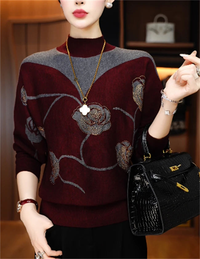 卓曼 秋冬保暖毛衣抗起球高端显瘦百搭减龄气质时尚套头V25Z015