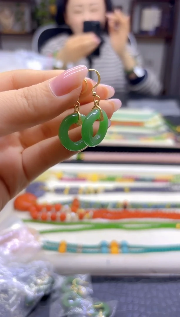 14K金镶嵌和田玉耳饰DIY款E46