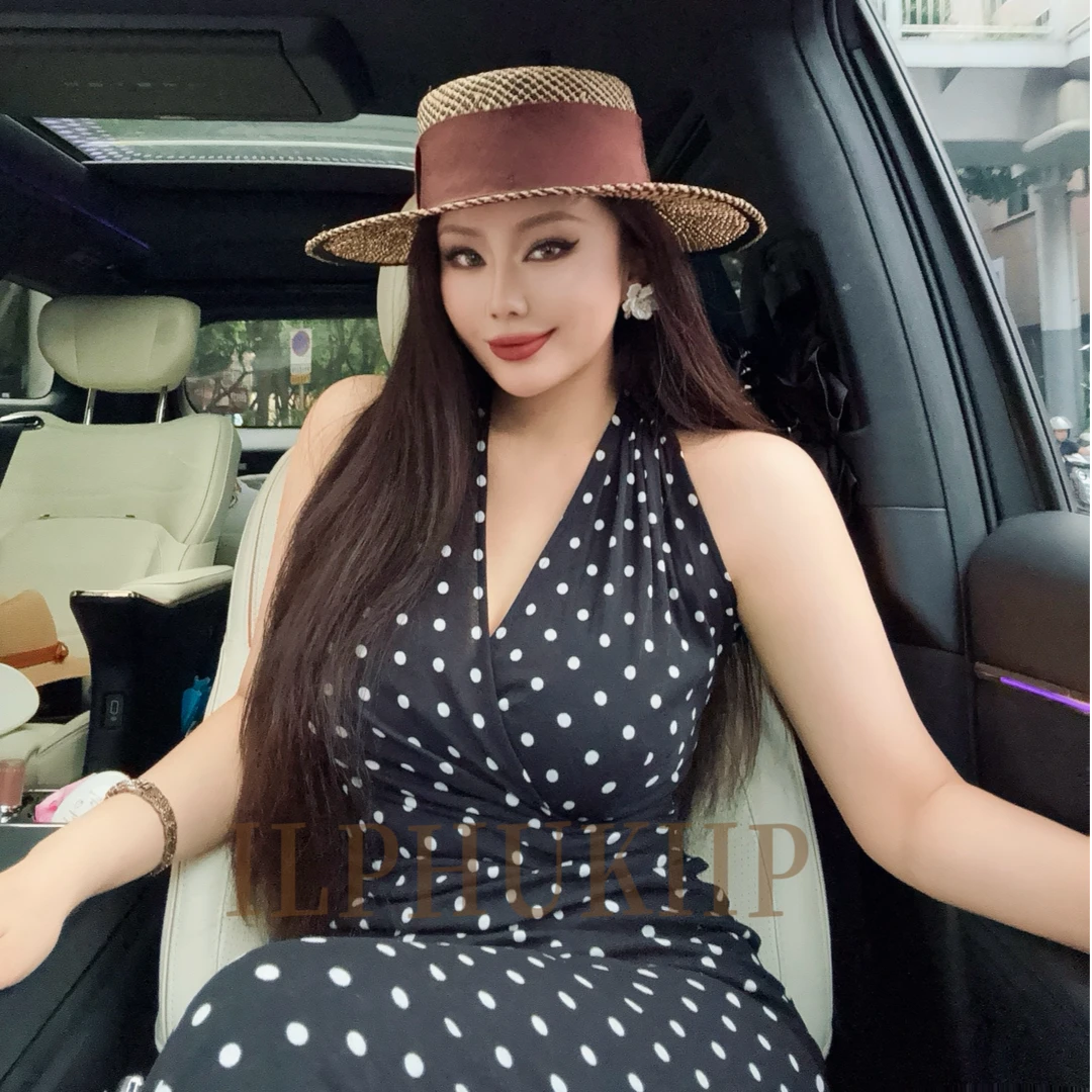 ILPHUKIIR 【梦露】高弹夏季轻薄修身波点挂脖连衣裙