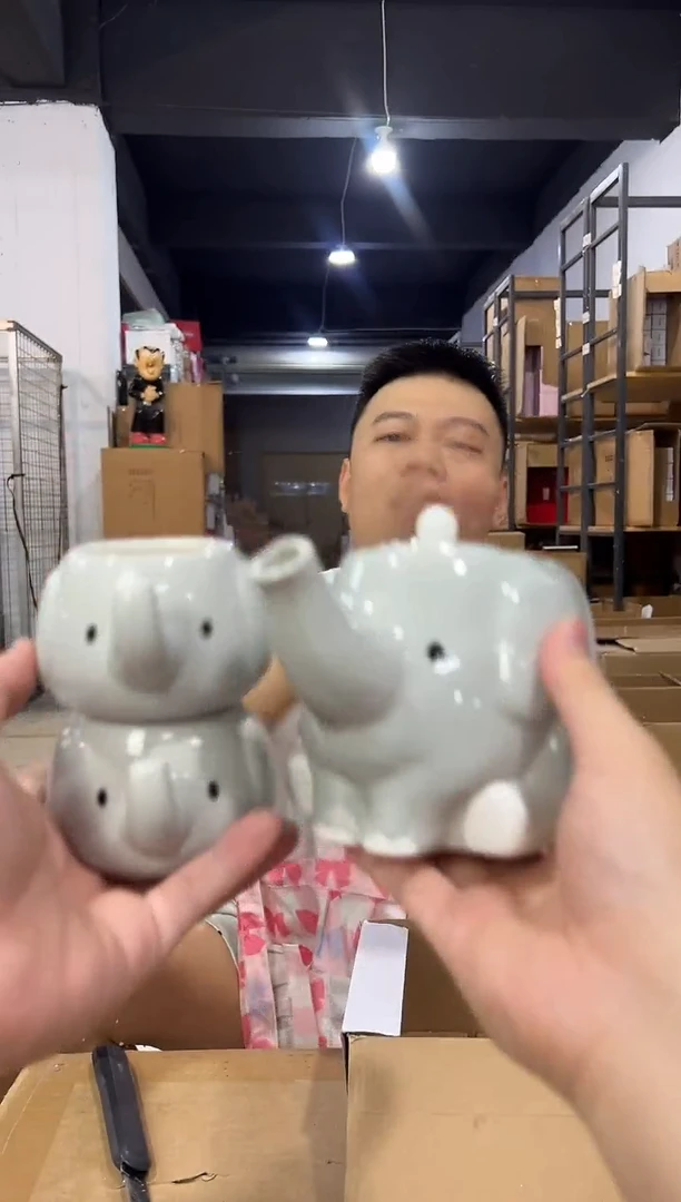 瓷片原盒大象茶壶套组