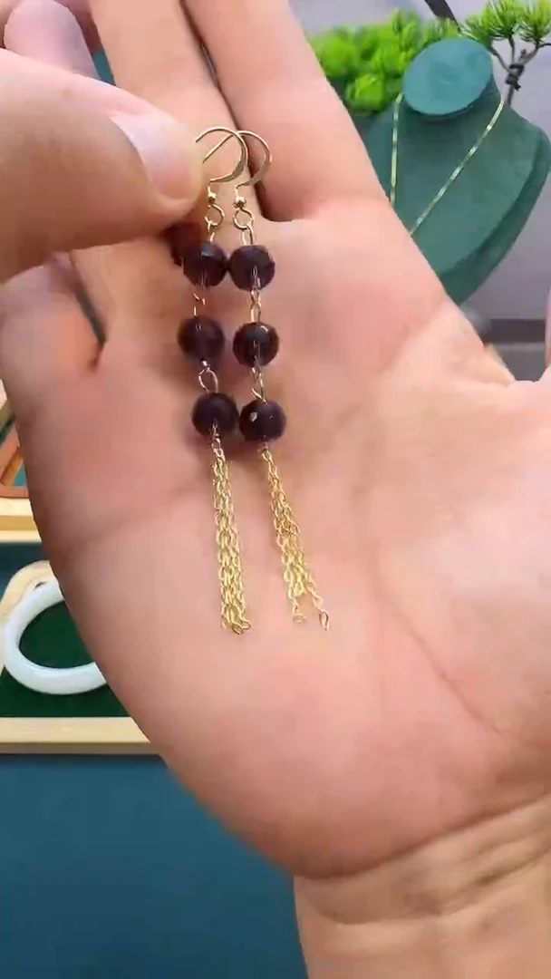 水晶耳饰14K金镶嵌E130