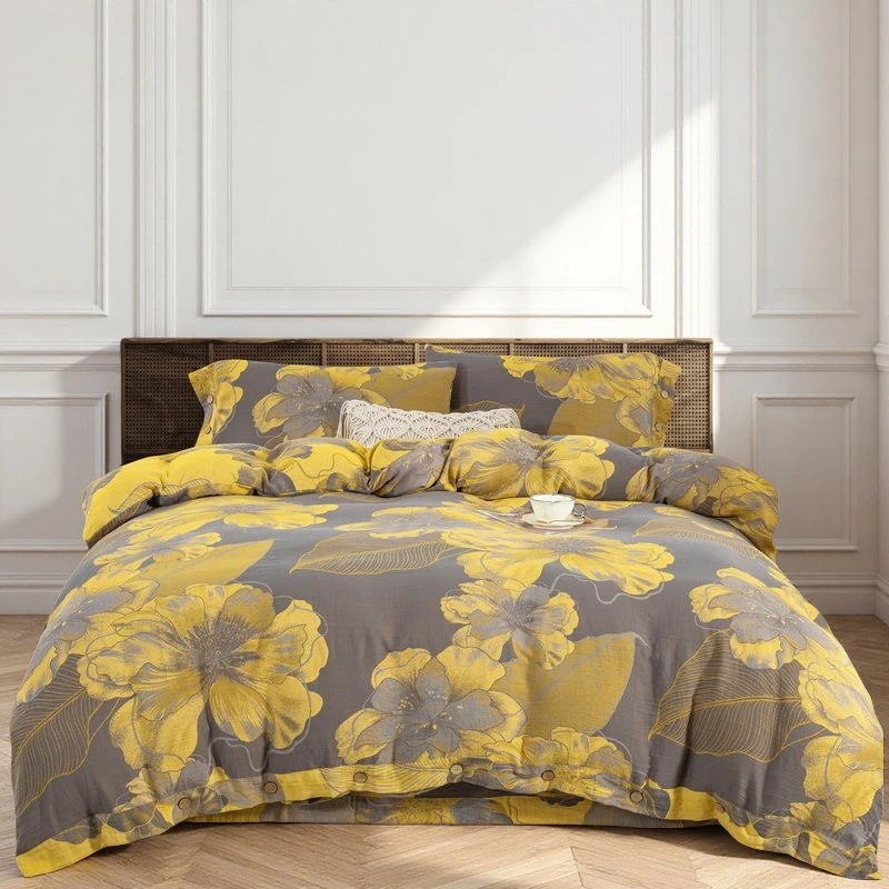 亲肤棉双层纱四件套--金晨花语（纽扣）-2