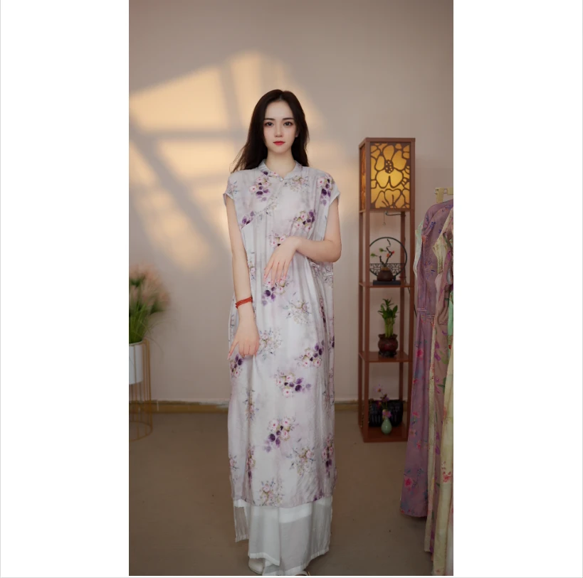 素麻【花海】月亮袖013新款夏季女装连衣裙新中式气质百搭显瘦