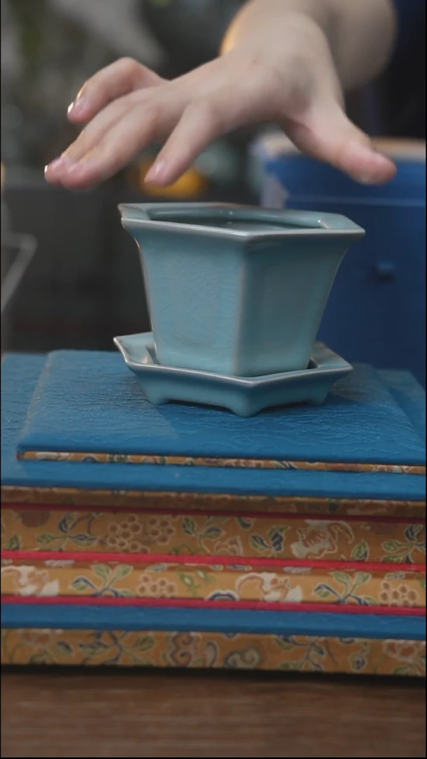 小花盆 汝瓷 （拾汝）（天青）