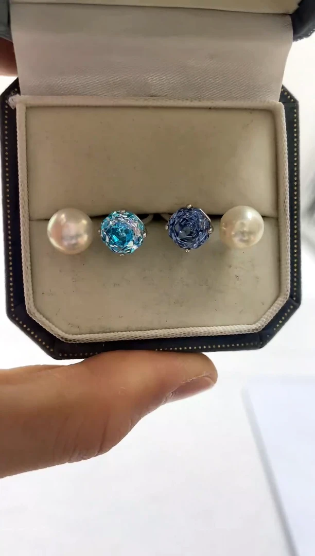 银S925镶嵌戒指海水珍珠8-9