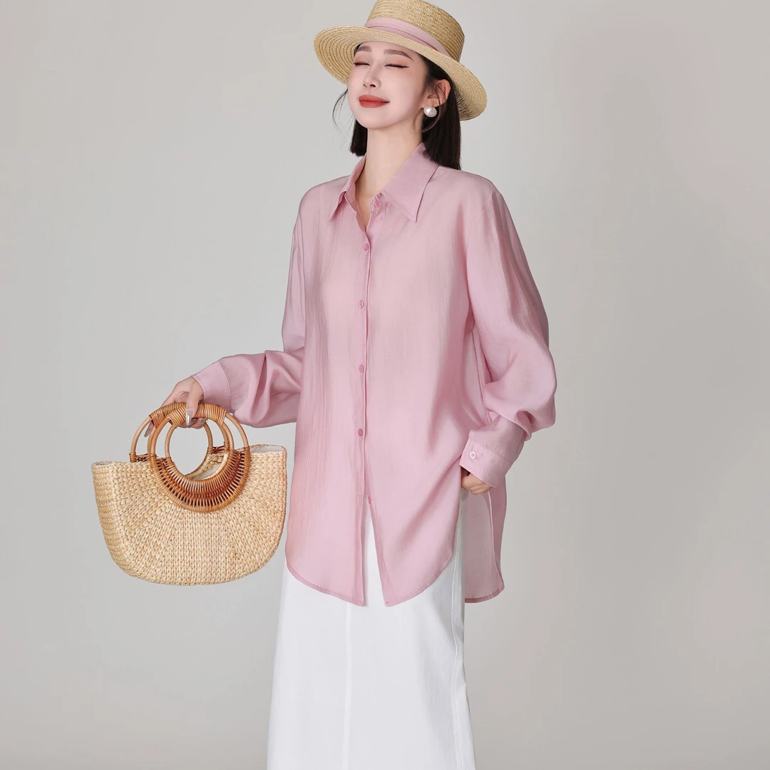 莱赛尔天丝衬衣女时尚夏季长袖薄款宽松设计感小众百搭休闲衬衫