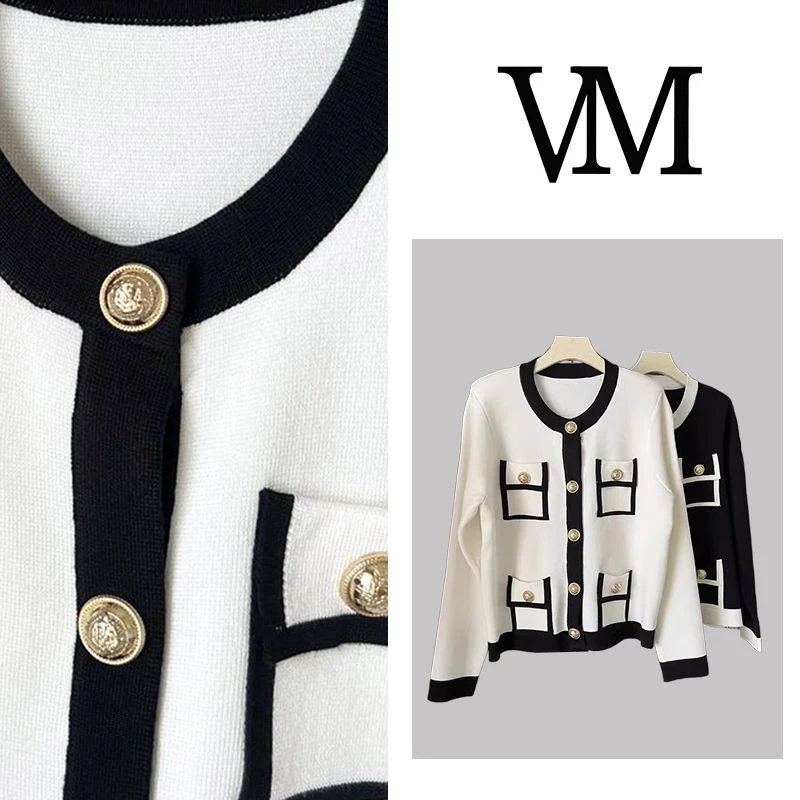 带肩垫小香风长袖针织开衫女毛衣外套春秋季新款设计感上衣cx7792