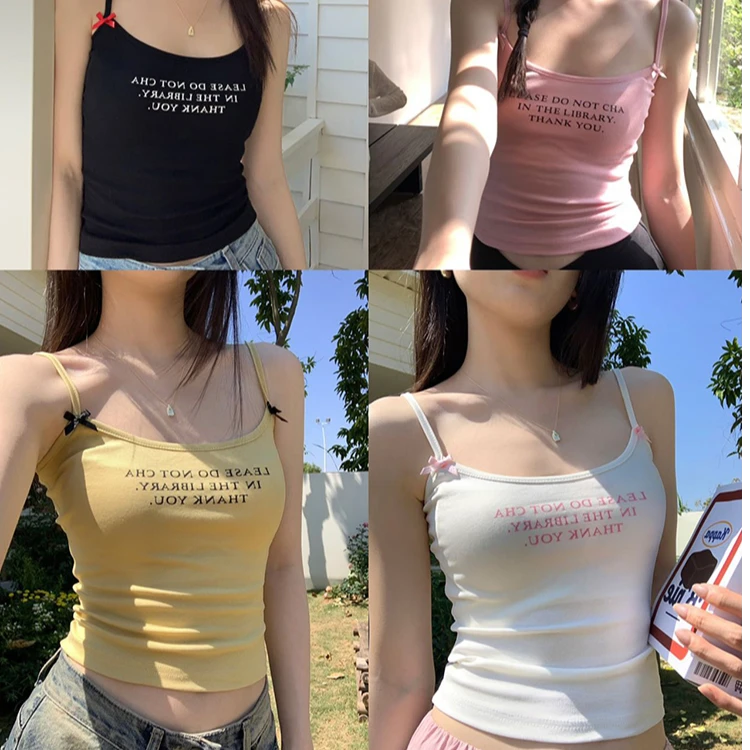 Moses Queen/魔西女王辣妹青春字母印花小背心夏季修身显瘦吊带衫