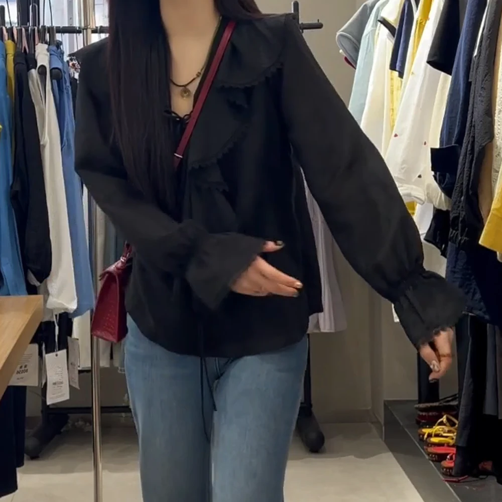 高级感轻奢减龄洋气衬衫2025新款女荷叶领小衫独特上衣