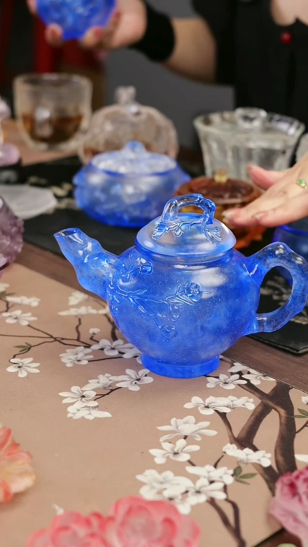琉璃手工艺品蓝色梅花冷泡壶