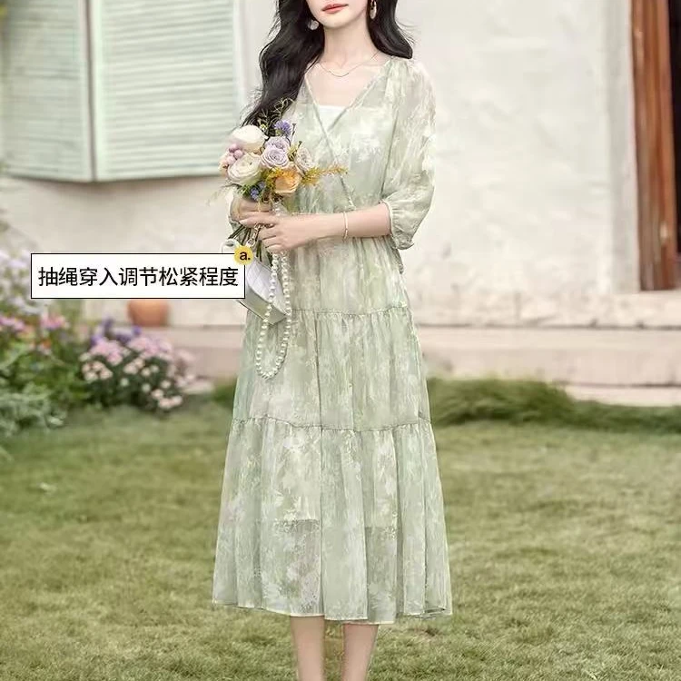 GEYAO夏季气质时尚两件套显瘦长款法式仙女裙ZB25X549