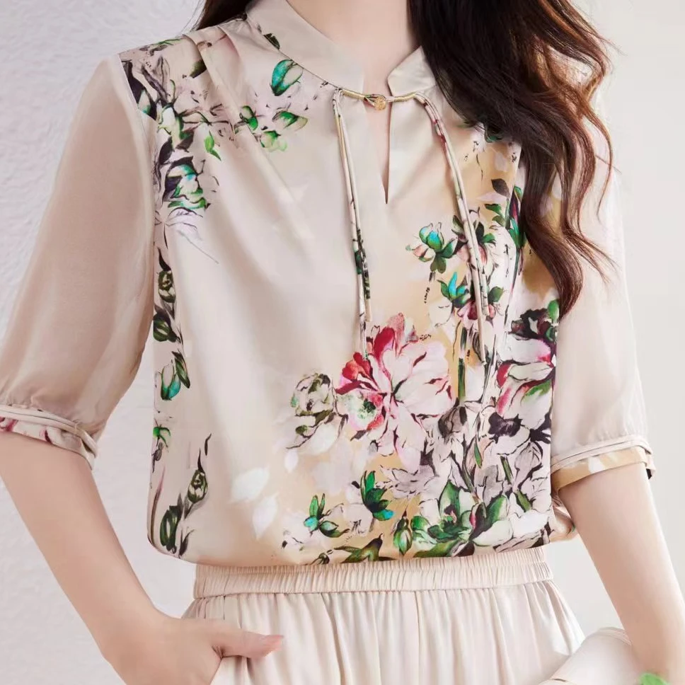 陈 新中式 超奢定位花 重磅双乔 桑蚕丝上衣 2A-107