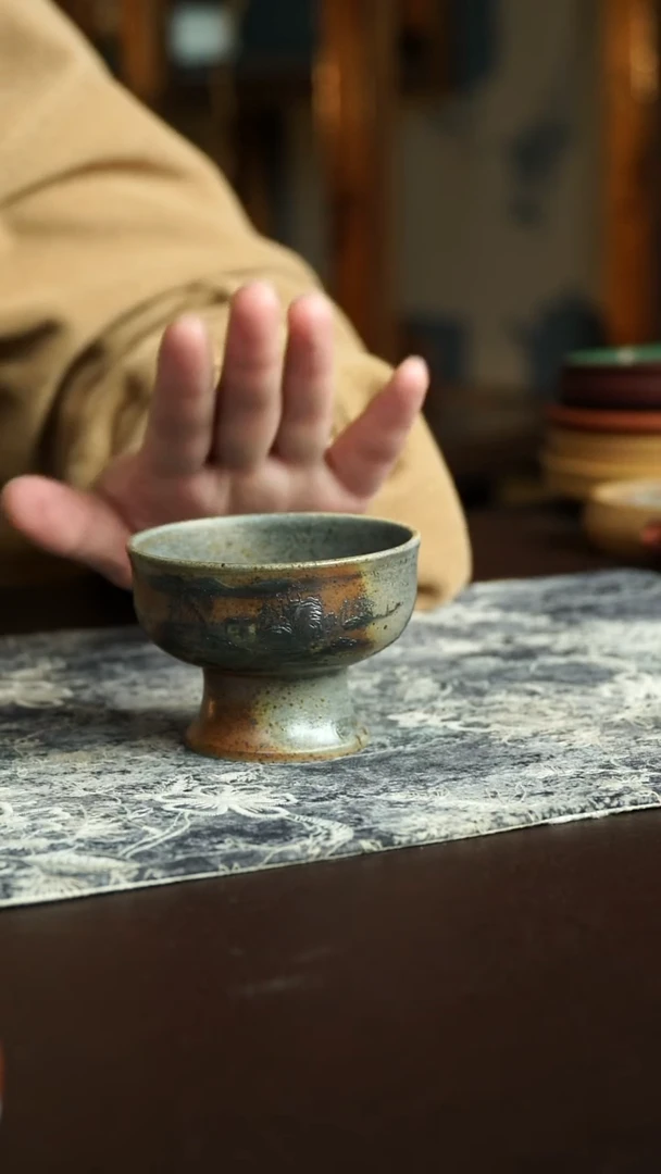 茶杯紫砂59号 李建军老师柴烧山水主人杯  宜兴紫砂原矿作品