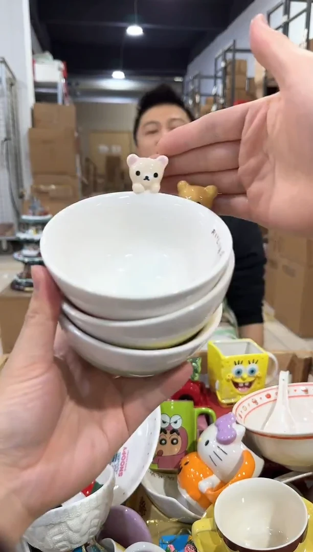 瓷片原盒轻松熊公仔碗3件套微瑕