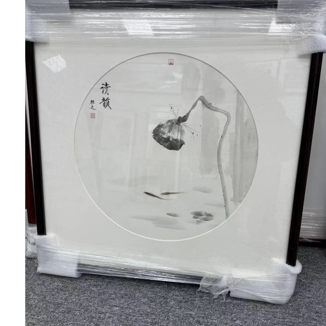【臻观】手绘水墨荷鱼图60*60手绘中式国画客厅装饰画