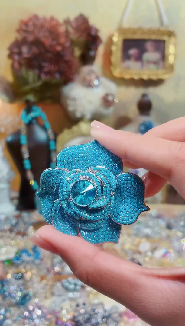 合成立方氧化锆铜合金蓝色大花朵