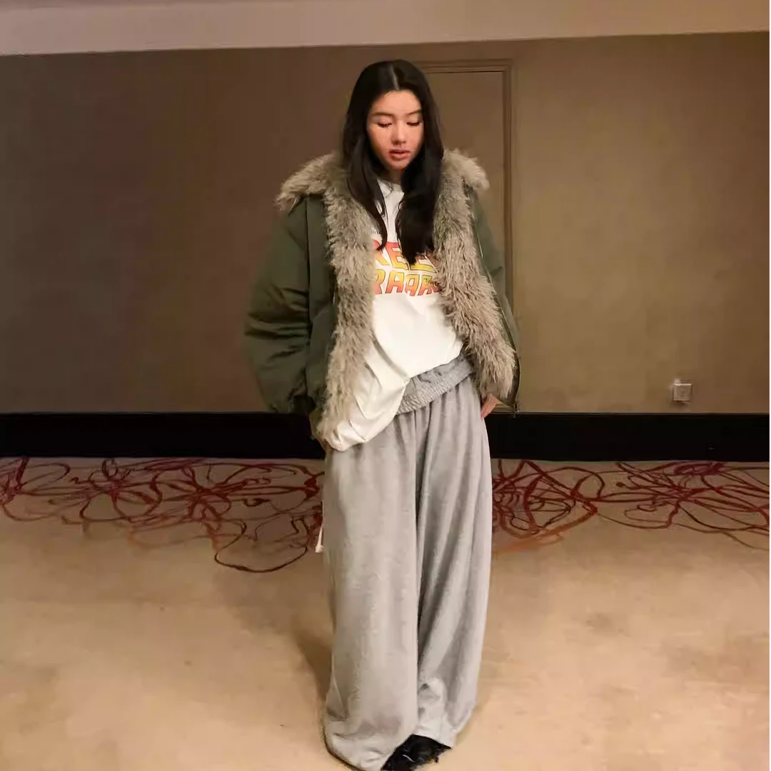 LILUSHOP  简约休闲毛领夹克羽绒服外套加厚保暖