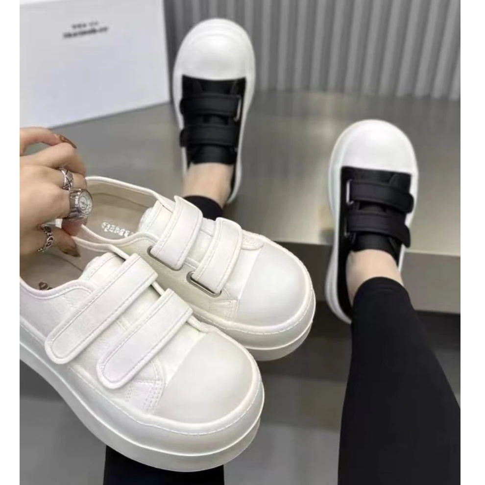 33616（丹姐家）新款厚底圆头粘扣系带增高休闲运动面包板鞋