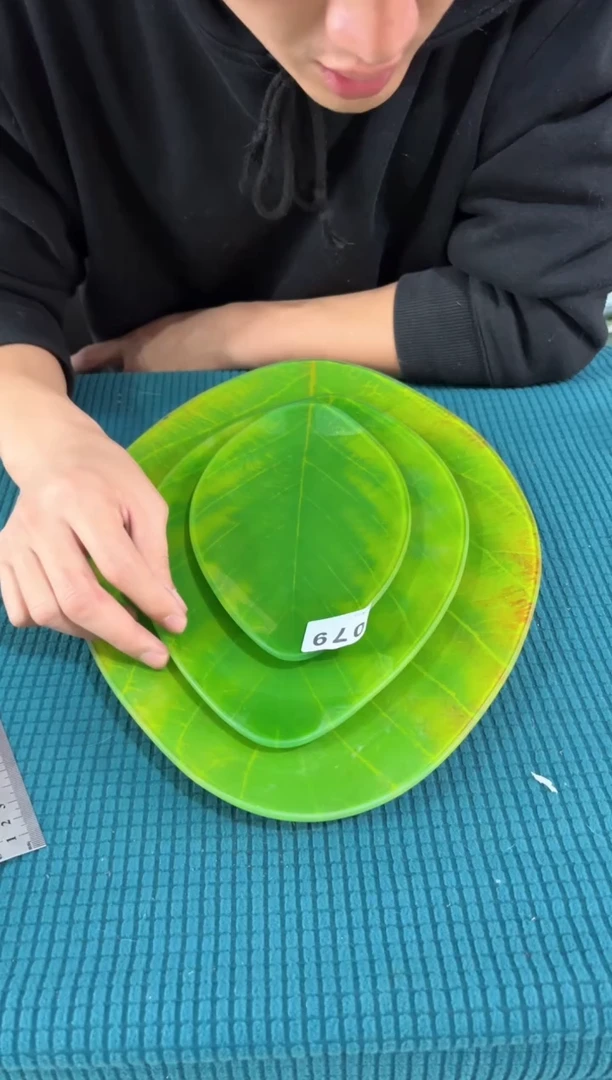 进口食品级钢化玻璃079微瑕树叶一套3个