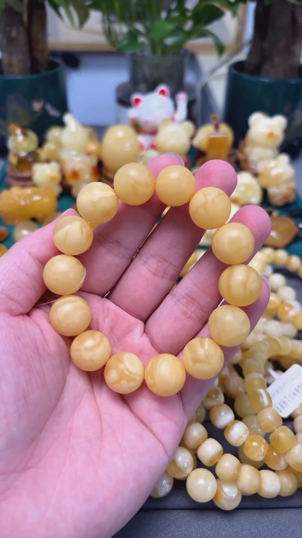 手串琥珀未镶嵌p15小年份香珀白花手串 27.93克 15+mm