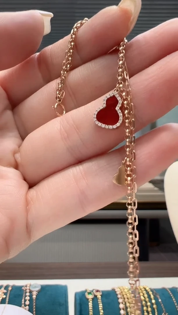 【闪购商品】钻石手链18K金镶嵌满钻红葫芦手链