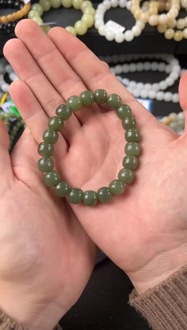 【闪购商品】和田玉手串未镶嵌若羌青黄口老型珠手串卡10微色差