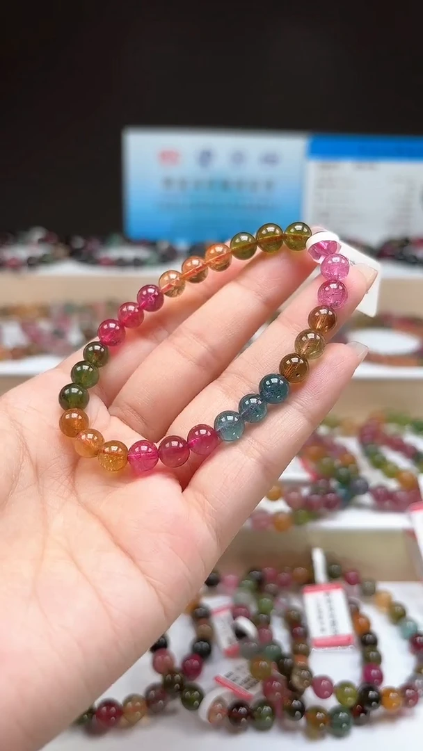 【闪购商品】碧玺手串未镶嵌6.8mm巴西老料收藏级彩虹色单圈手串