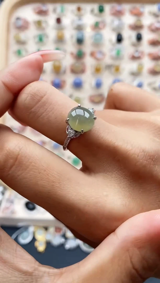 【闪购商品】翡翠戒指银S925镶嵌缅甸天然A货翡翠222  2+3