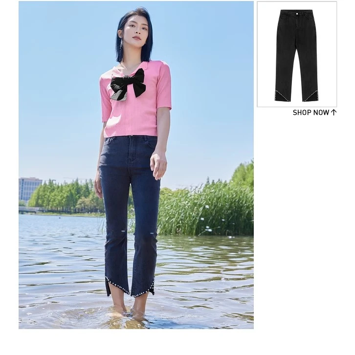 velwin蔚雯春秋新款时尚蝴蝶结上衣气质短袖针织衫女MGMM237C09