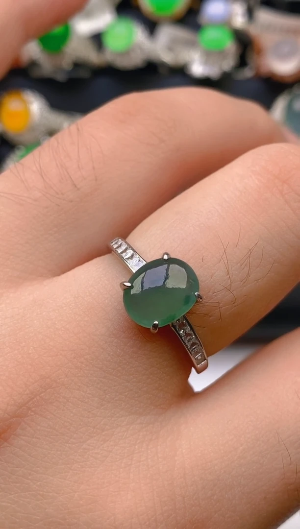 翡翠戒指银S925镶嵌天然