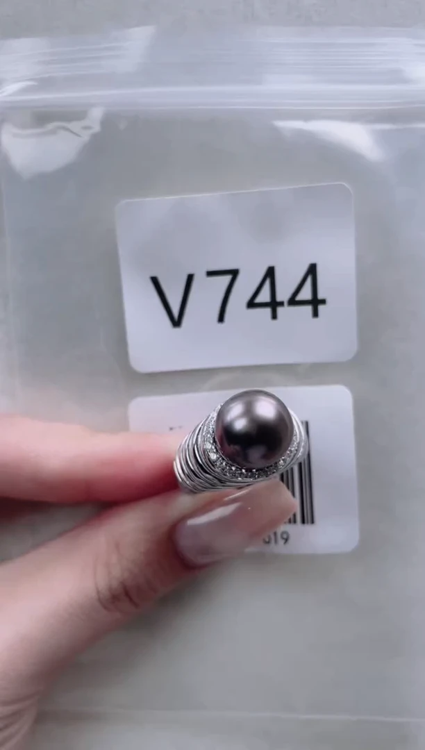 银S925镶嵌海水珍珠戒指V744