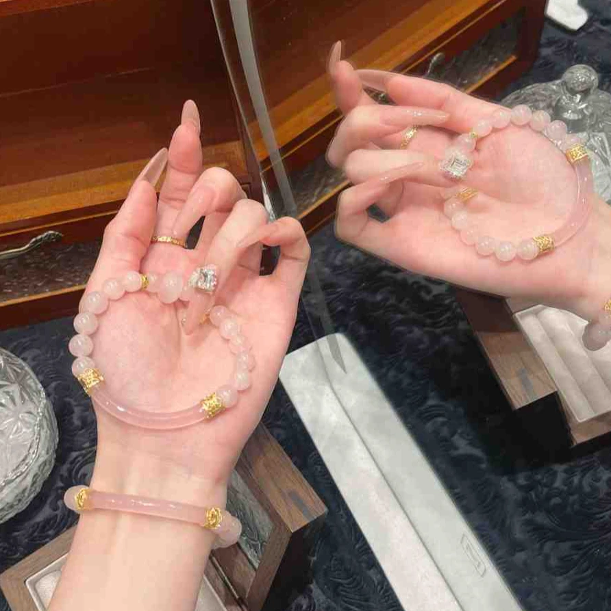 【仙露桃桃】天然马粉水晶手串女款玉髓半镯时尚百搭2025新款手链