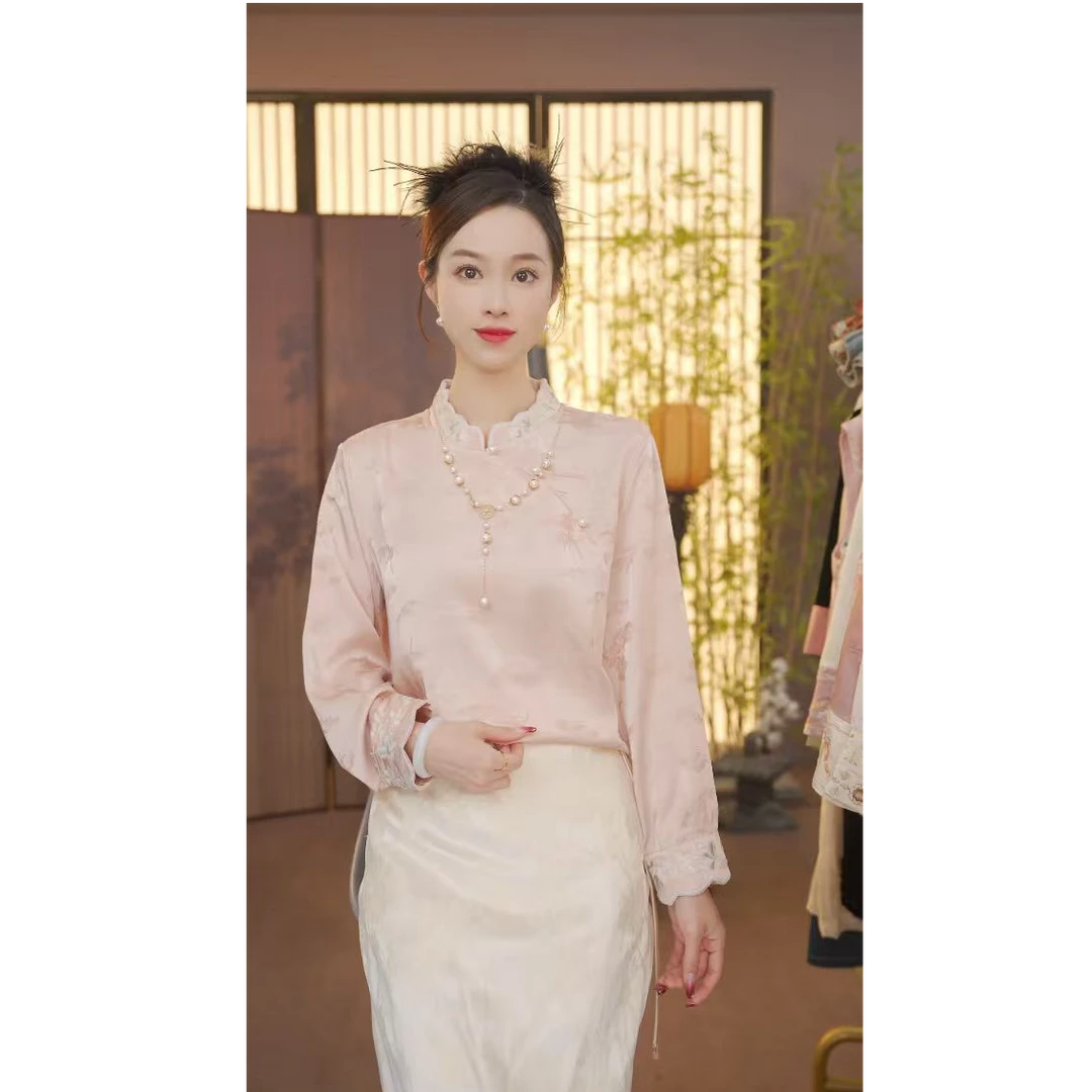 CJ【玫雪】秋冬长袖对襟常规款翻领中年衬衫精致韩风常规YY25090602