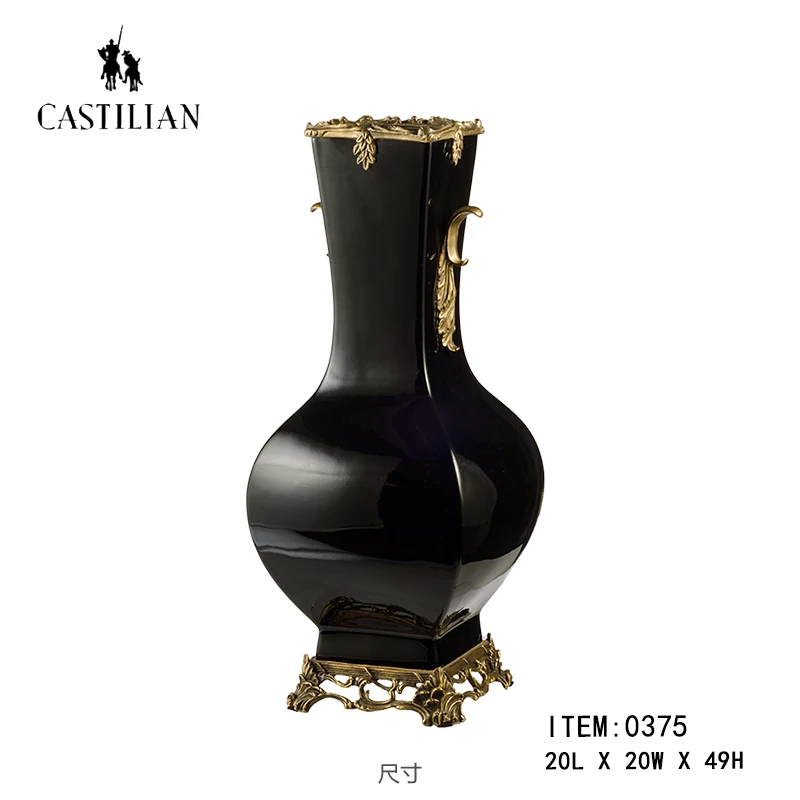 DR-卡斯特兰欧美法中式龙泉瓷青釉铜配陶瓷冰桶花0375