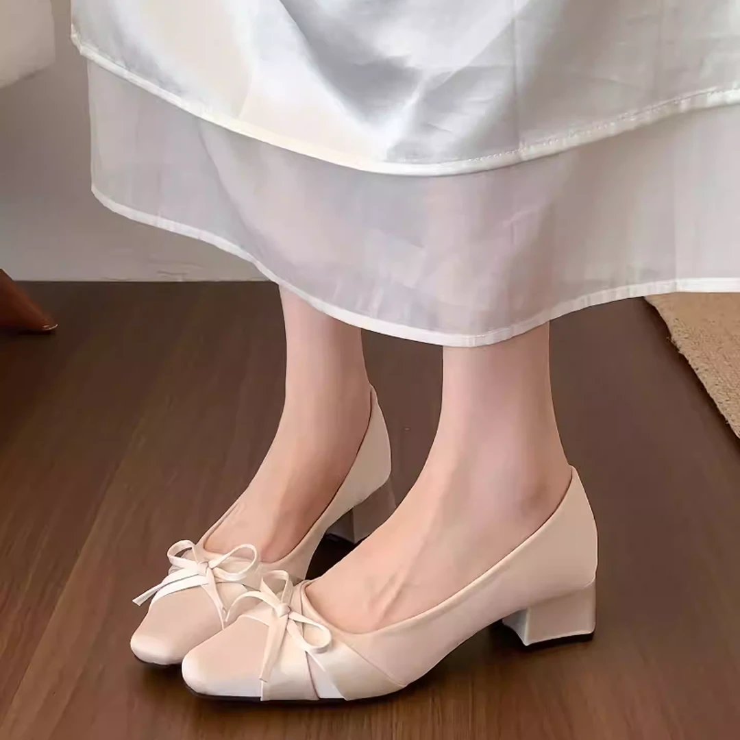 羊皮版~小香风粗跟玛丽珍单鞋女秋冬气质配裙子浅口伴娘鞋高跟鞋