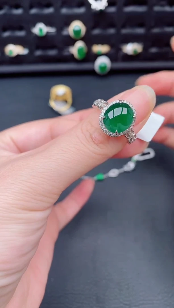 银S925镶嵌戒指翡翠天然a货翡翠243