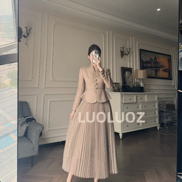 【现货】LUOLUOZ【花城故事】秋季绝美色系假两件时尚连衣裙H81907