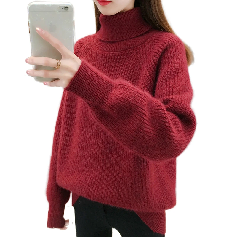 RC【高领光板元宝毛衣】百搭针织两翻领纯色插肩袖加厚毛衣宽松外穿