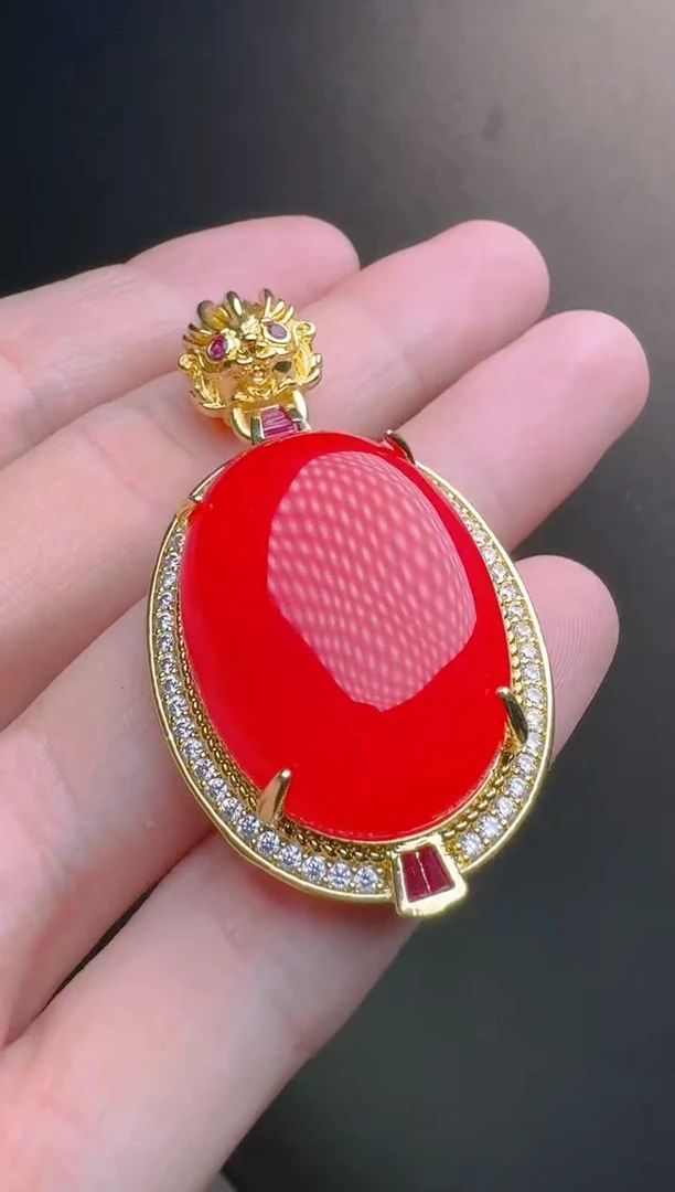 ST7836【福嘟嘟】红锦天红玛瑙蛋面吊坠-配麻花链-送礼佳品