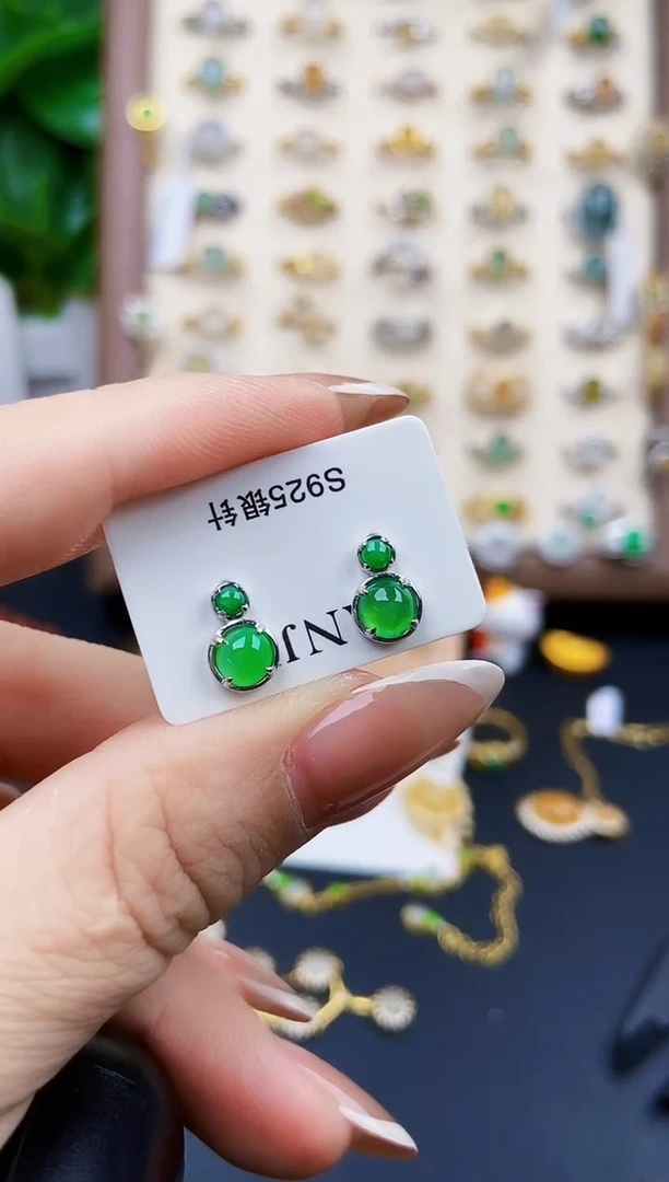 银S925镶嵌翡翠耳饰21