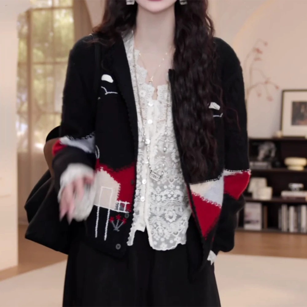 早秋新款拼色针织毛衣开衫长袖C6145