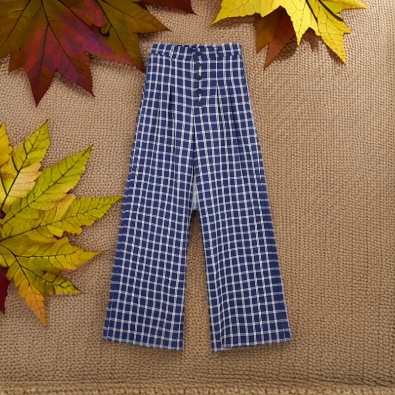 赵露思同款格子阔腿裤潮流百搭垂感慵懒松弛感休闲格纹直筒长裤女