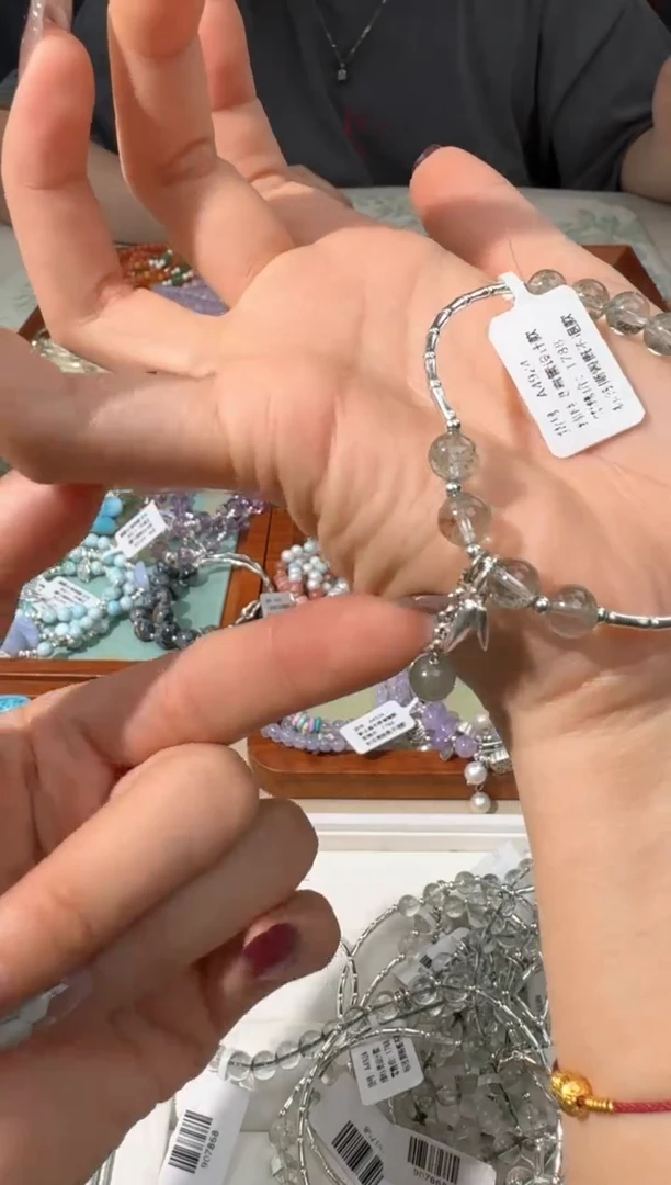 【闪购商品】水晶手链银S925镶嵌Q015绿幽灵弯管设计款