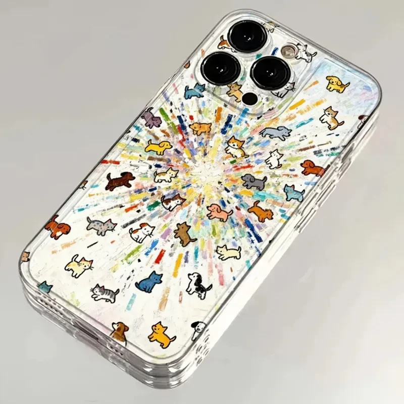 满屏涂鸦猫狗适用iPhone17手机壳华为荣耀透明VIVO创意OPPO软壳款