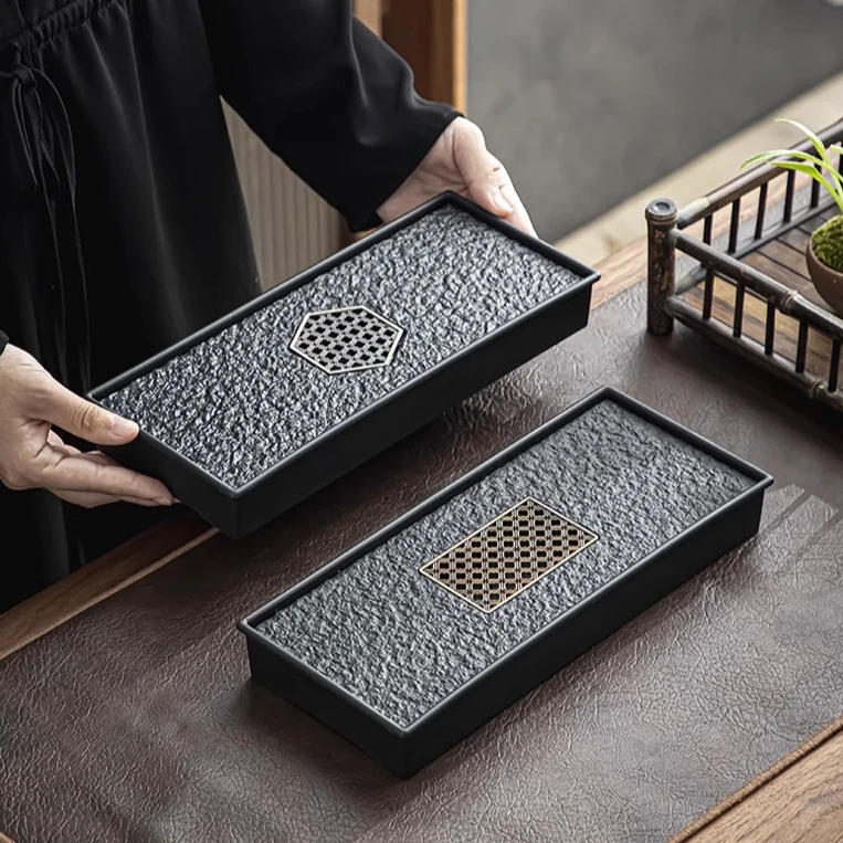 当代干泡台茶盘创意小长方形茶盘复古家用沥水专用简约单人盘