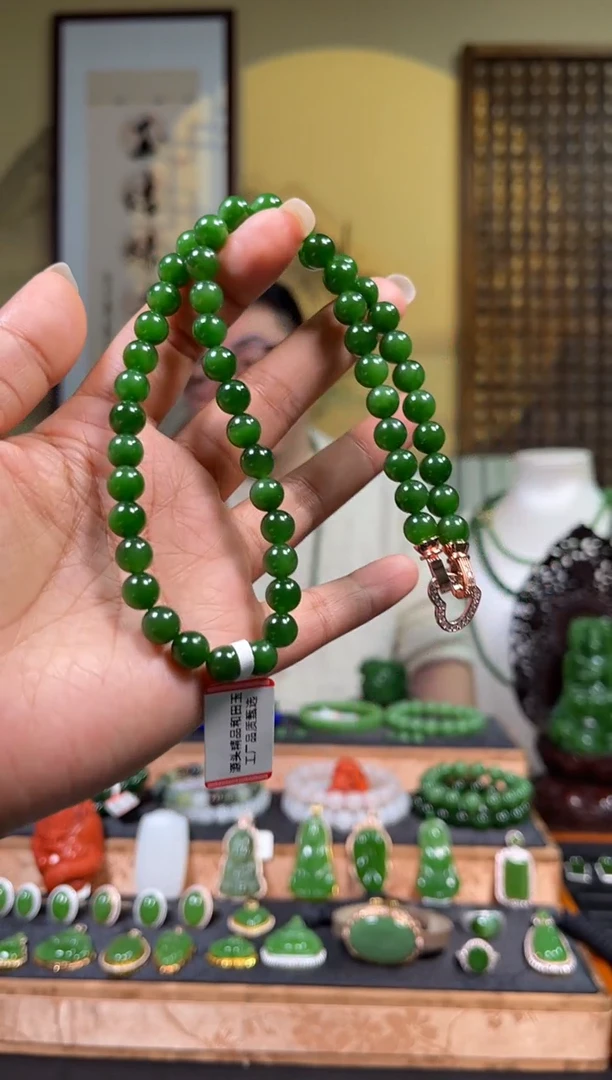 颈饰未镶嵌和田玉±8mm小精品辣阳绿妈妈链