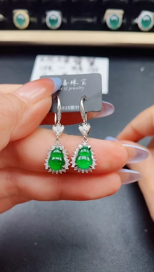 翡翠银S925镶嵌耳饰21321