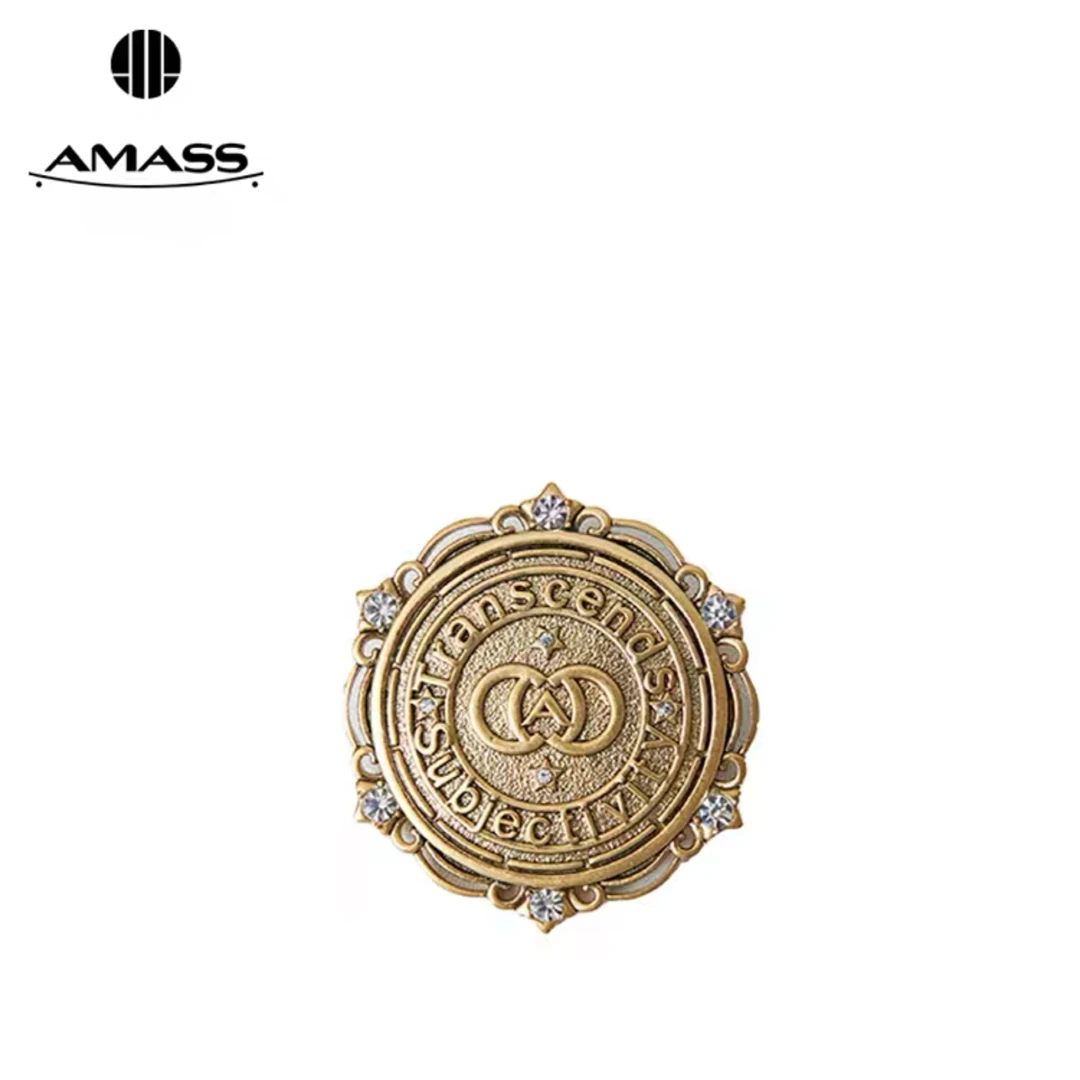 铜胸针 【阿玛施AMASS】5900557新款圆形复古质感A字母胸针服装配饰