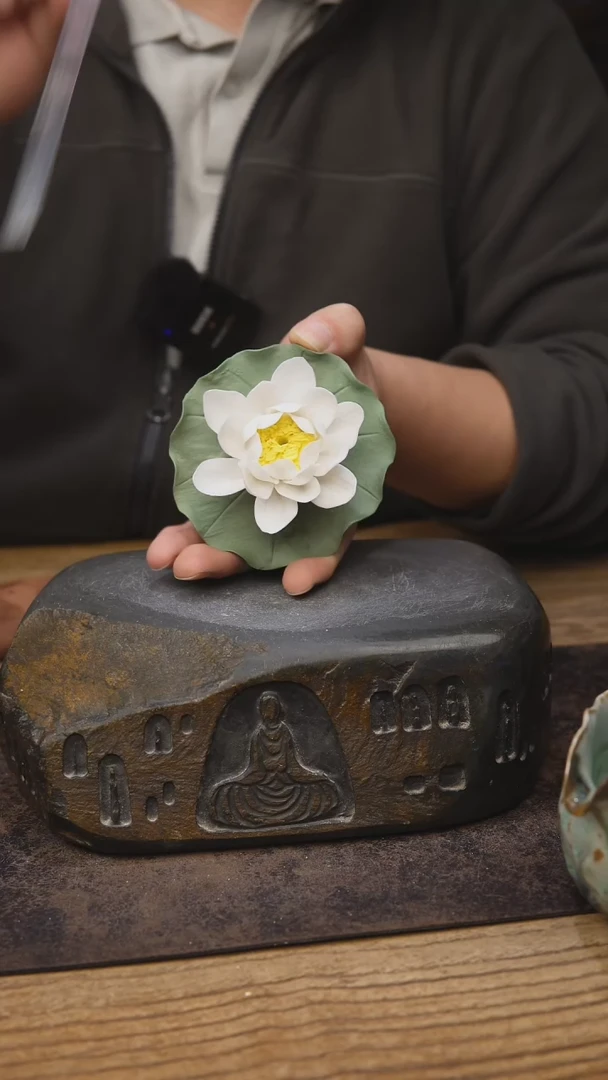 甘石陶艺开播福利白莲花香插22.8